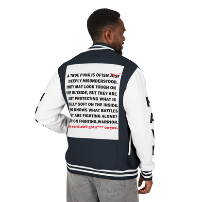 True Punk Have Hope Inspired Unisex Heavyweight Letterman Jacket - Empowering Message "This world ain't got s*** on you." Comes in many color variants!