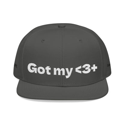 White Font "Got My <3 +" (Got My Heart Positive) Snapback Cap, Embroidered Hat, Casual Streetwear, Gift for Him/Her, (Many color variants)