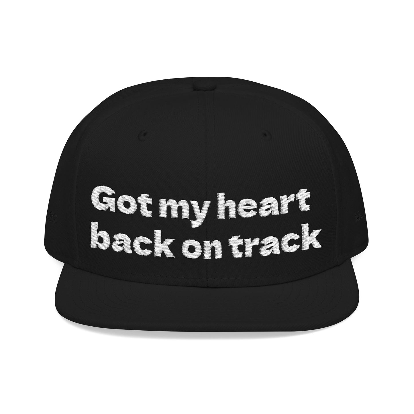 White Font "Got my heart back on track" Snapback Cap, Embroidered Hat, Casual Streetwear, (Many color variants)