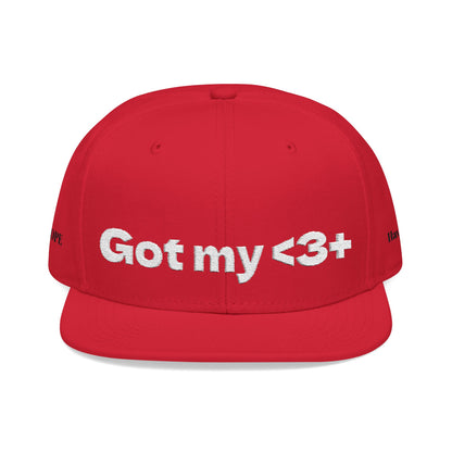 White Font "Got My <3 +" (Got My Heart Positive) Snapback Cap, Embroidered Hat, Casual Streetwear, Gift for Him/Her, (Many color variants)