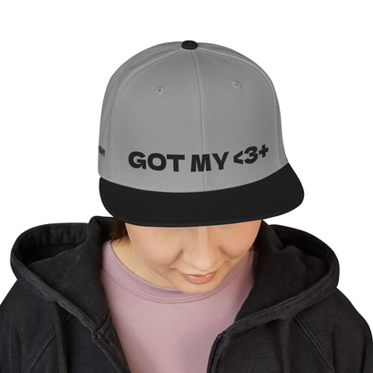"Got My <3 +" (Got My Heart Positive) Snapback Cap, Embroidered Hat, Casual Streetwear, Gift for Him/Her, (Many color variants)