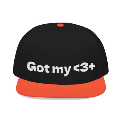 White Font "Got My <3 +" (Got My Heart Positive) Snapback Cap, Embroidered Hat, Casual Streetwear, Gift for Him/Her, (Many color variants)