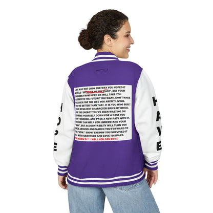 From Here On Have Hope Inspired Unisex Heavyweight Letterman Jacket - Empowering Message "You know D*** well you can do it." Comes in many color variants!