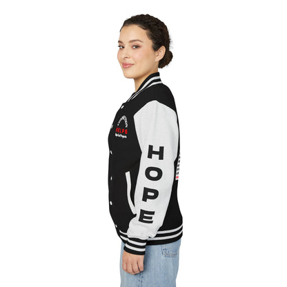 From Here On Have Hope Inspired Unisex Heavyweight Letterman Jacket - Empowering Message "You know D*** well you can do it." Comes in many color variants!