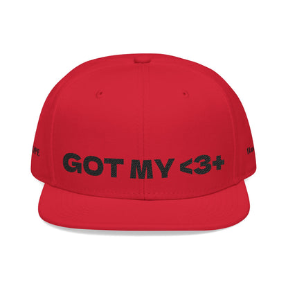 "Got My <3 +" (Got My Heart Positive) Snapback Cap, Embroidered Hat, Casual Streetwear, Gift for Him/Her, (Many color variants)