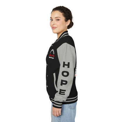 From Here On Have Hope Inspired Unisex Heavyweight Letterman Jacket - Empowering Message "You know D*** well you can do it." Comes in many color variants!