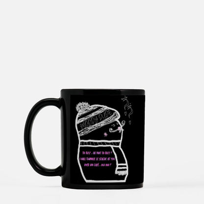 Rizz Monster With Pink Font Black Coffee Mug 11oz - "To rizz, or not to rizz? I will twinkle le stache at you over un cafe, oui oui?"