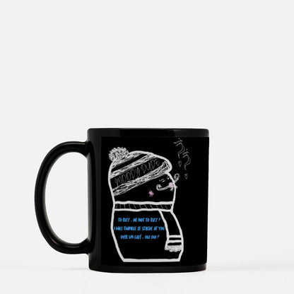 Rizz Monster With Blue Font Black Coffee Mug 11oz - "To rizz, or not to rizz? I will twinkle le stache at you over un cafe, oui oui?"