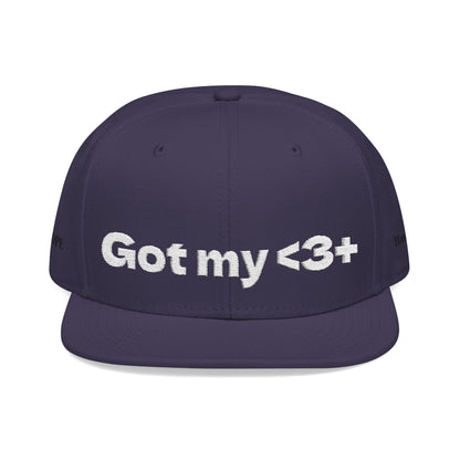 White Font "Got My <3 +" (Got My Heart Positive) Snapback Cap, Embroidered Hat, Casual Streetwear, Gift for Him/Her, (Many color variants)