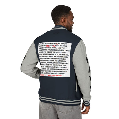 From Here On Have Hope Inspired Unisex Heavyweight Letterman Jacket - Empowering Message "You know D*** well you can do it." Comes in many color variants!