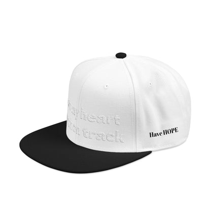 White Font "Got my heart back on track" Snapback Cap, Embroidered Hat, Casual Streetwear, (Many color variants)