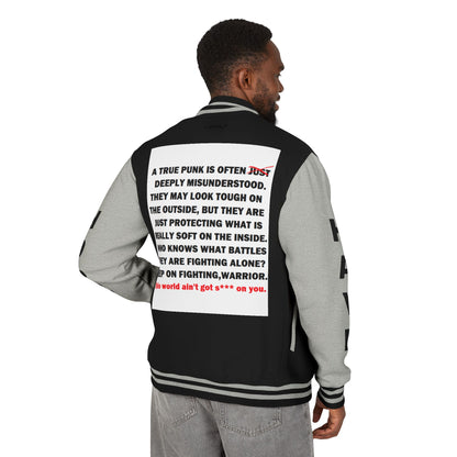 True Punk Have Hope Inspired Unisex Heavyweight Letterman Jacket - Empowering Message "This world ain't got s*** on you." Comes in many color variants!