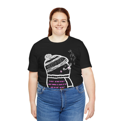 Pink Font  "I will twinkle le stache at you over un cafe, oui oui?" -Rizz ( Coffee ) Monster Unisex Jersey Short Sleeve Tee