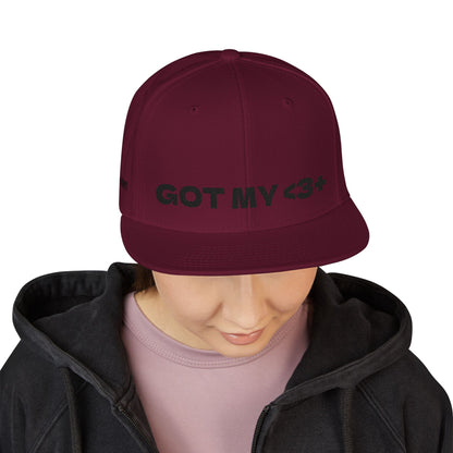 "Got My <3 +" (Got My Heart Positive) Snapback Cap, Embroidered Hat, Casual Streetwear, Gift for Him/Her, (Many color variants)