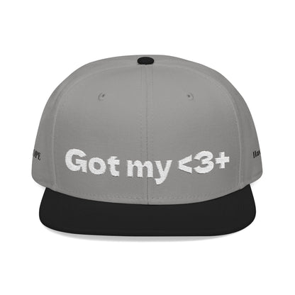 White Font "Got My <3 +" (Got My Heart Positive) Snapback Cap, Embroidered Hat, Casual Streetwear, Gift for Him/Her, (Many color variants)