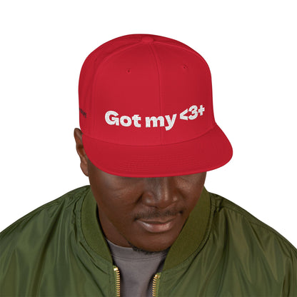 White Font "Got My <3 +" (Got My Heart Positive) Snapback Cap, Embroidered Hat, Casual Streetwear, Gift for Him/Her, (Many color variants)