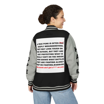 True Punk Have Hope Inspired Unisex Heavyweight Letterman Jacket - Empowering Message "This world ain't got s*** on you." Comes in many color variants!