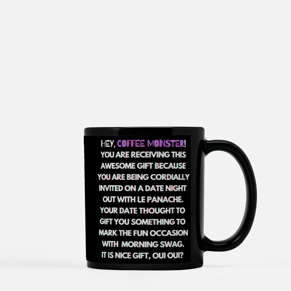 Rizz Monster Color Sprayed Black Coffee Mug 11oz - "To rizz, or not to rizz? I will twinkle le stache at you under the stars, oui oui?"